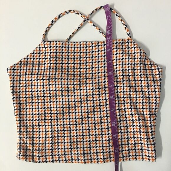 Diosa NWOT White|Black|Orange Houndstooth Square-Neck Cross-Back Crop Top Sz S - Picture 7 of 7